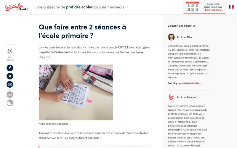 Que faire entre 2 s&eacute;ances &agrave; l'&eacute;cole&nbsp;primaire ? - Beneylu Pssst